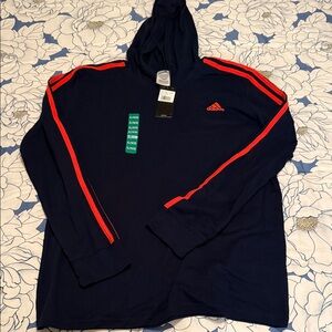 Adidas Boys Dark Blue Hoodie with Bright Orange Accents